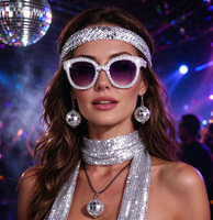 Ensemble de costumes d'Halloween vintage années 70 pour enfants unisexe, accessoires disco : écharpe à paillettes, bandeau, bracelet diamant, collier boule, boucles d'oreilles