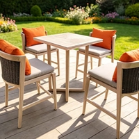 Ensemble de bar en teck et rotin pour l'extérieur, 4 places, table haute et chaises, résistant aux intempéries, meubles de bar pour jardin et balcon