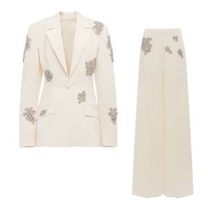 Disponibile Novità 2025 Completo da Donna Elegante da Ufficio Stile Europeo con Strass Blazer a Bottone Singolo e <span class=keywords><strong>Pantaloni</strong></span> Larghi 2 Pezzi - Product Image 1