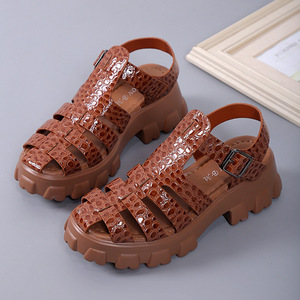 2025 New Foreign Trade Outdoor Roman <b>Sandals</b> Plus Size Thick Bottom Hollow Platform Woven Retro Baotou Summer Casual - Product Image 3