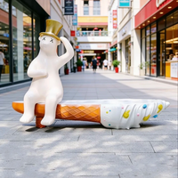 Banc-sculpture décoratif en fibre de verre en forme d'ours polaire de dessin animé, pour centre commercial et rue piétonne