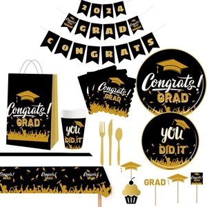 DAMAI 2025 Juego de Vajilla Desechable con Temática de Graduación, Platos de Papel para Decoración de Mesa en Fiestas de Graduación Escolares - Product Image 1