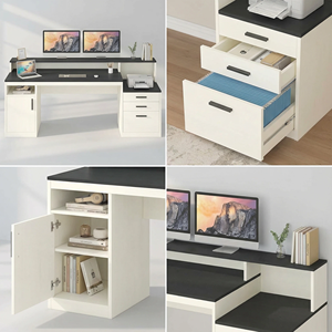 Meubles de bureau, bureau d'<span class=keywords><strong>ordinateur</strong></span> de 65 pouces avec 3 tiroirs <span class=keywords><strong>et</strong></span> étagères de rangement, bureau de direction avec support d'écran long - Product Image 4