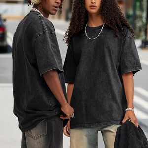 Camisetas de algodón con lavado ácido Vintage para hombre, ropa de calle informal Unisex con estilo, camisetas de gran tamaño para hombre, 300 gramos de peso de tela - Product Image 6