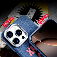 Étuis de téléphone portable magnétiques en tissu jean pour iPhone 16 Series Pro Max avec protection à 360°, anti-traces de doigts