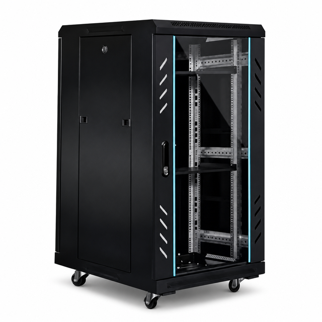 24u Floor Standing Server Rack Cabinet 19 Inch Cold Rolled Steel Network Enclosure Tempered Glass Door Factory