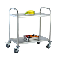 Chariot de cuisine à 2 niveaux en acier inoxydable, vente en gros directe d'usine, avec roulettes silencieuses pour hôtels, restaurants et services de traiteur