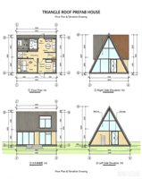 Cabane en bois moderne de type conteneur Airbnb, maison triangulaire en kit A-Frame, 2 chambres, structure en acier préfabriquée de luxe sur mesure, cuisine