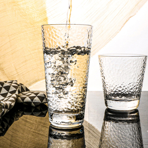 Hot Sale Transparent <strong>Glass</strong> <strong>Water</strong> Cup Hammer Pattern Creative Hand Drawn Highball <strong>Glass</strong> Juice <strong>Glasses</strong> with Gold Rim - Product Image 5