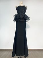 Robe de soirée élégante noire moulante avec design cintré à la taille, style européen et américain, mode haut de gamme