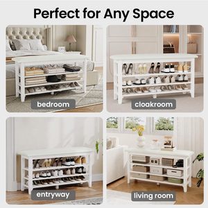SENYU White Wooden Shoe Storage Bench with Cushion Seat 3-Tier Rack for Entryway Modern Design - Product Image 3