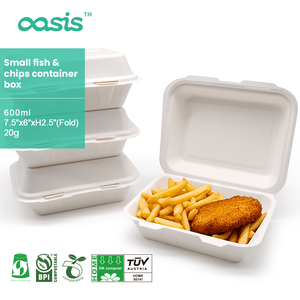 Oasis personalizado 20g bagazo desechable compostable Eco Fish and Chip Container cajas 7,5 "x 6" x 2,5 "doblado para almuerzos para llevar - Product Image 2