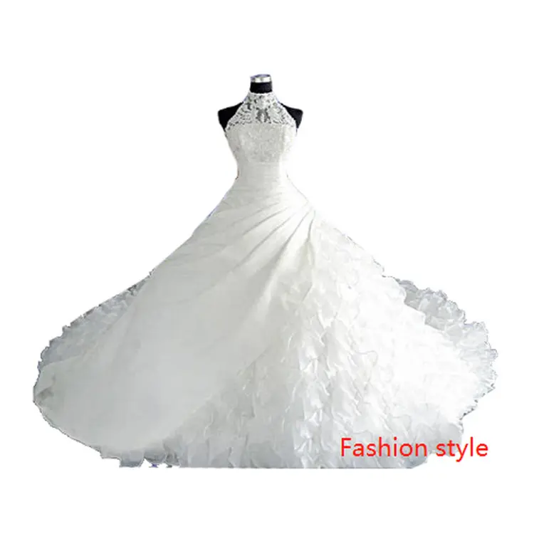 Factory Price Bridal Tulle Women Luxury Lace Dress Wedding Grown Heavy Beading Cathedral Train