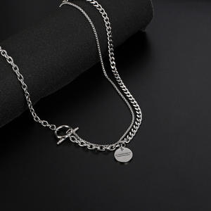 IMI Bakır Kolye Kolye Çift Katmanlı Çift Yığılmış Yaz Kız Erkek Hip Hop T-Shirt Zinciri YL670 - Product Image 4