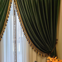 Rideaux en velours vert foncé rétro à franges, style américain et européen, design luxueux, pour salon de luxe, pour la maison