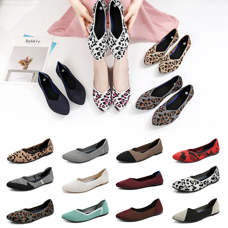 RTS Amazon hot sale TPR sole soft insole Elegant pointed flat shoes Fly flexible durable knit Women's Flats Shoes