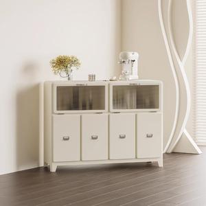 Minimalist Retro Style Coffee Cabinet <b>Sideboard</b> 4 Compartments Creamy White Living Room Storage Cabinet Multifunctional - Product Image 4