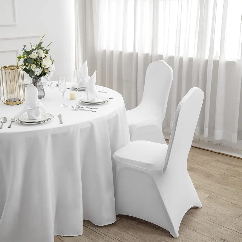 White Stretchable Chair Cover Polyester Slipcovers for Wedding Party Dining Banquet