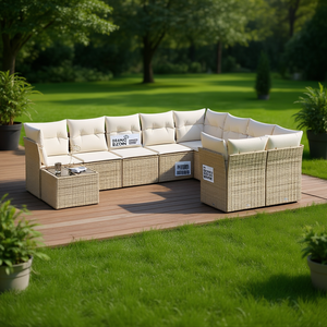 Conjunto de Sofás de Jardín de Ratán Beige, 6 Plazas, Diseño Contemporáneo para Exteriores - Product Image 2