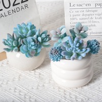 Vente en gros de plantes artificielles en pot de succulentes miniatures bleues de petite taille en plastique pour table de bureau