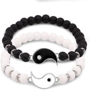 Pulseras de la suerte Yin Yang blancas y negras al por mayor para parejas, a la moda, a juego con el estilo <span class=keywords><strong>Tai</strong></span> Chi - Product Image 2
