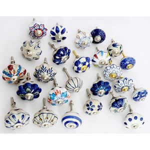 PARIJAT Handicraft Set of 25 Blue and White Hand-Painted <b>Ceramic</b> Pumpkin Cabinet <b>Drawer</b> Handles and Pulls Furniture <b>Knobs</b> - Product Image 4