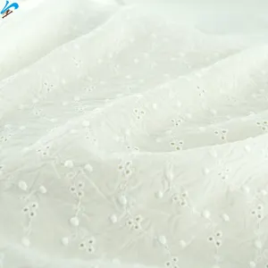 Tecido de fábrica têxtil chinesa 100% algodão branco bordado tecido com ilhós voile suíço tecido para vestido com estampa de flores e laços regulares