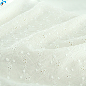 Chine Textile Usine Tissu 100% Coton Blanc Brodé <span class=keywords><strong>Suisse</strong></span> voile Oeillet Tissu Boucle Régulière Fleur Motifs Tissu pour Robe - Product Image 1