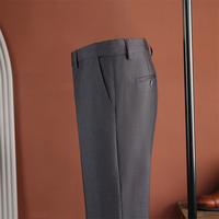 Pantalon de Costume Formel Homme Coupe Slim Droite Style Italien Gris Tissu Peigné Anti-Rétrécissement Anti-Plis Haute Qualité