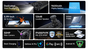 Ulefone Rugking gồ ghề điện thoại di động Android 15 Loud Loa 9600mAh 8 + 256GB chính 50MP máy ảnh Ulefone điện thoại - Product Image 4