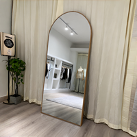 Miroirs muraux décoratifs encadrés de bois lisse 80x180cm, miroir mural en bois massif durable, forme d'arche irrégulière, style antique vintage pour