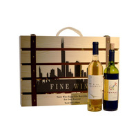 Boîte à vin en bois de pin personnalisée avec logo, pour six bouteilles, boîte cadeau créative creuse avec poignée