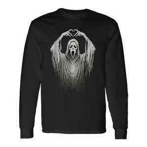Camiseta de manga larga vintage con diseño de cara de fantasma y manos, disfraz de terror para Halloween - Product Image 1