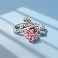 Bague en or blanc 18 carats avec nœud papillon et diamant ovale rose cultivé en laboratoire, alliance de fiançailles et de mariage pour femme, bijoux fins romantiques