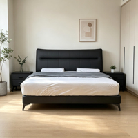Leyi Luxuriöses Modernes Verstellbares Gepolstertes Bett mit Hohem Kopfteil aus Echtem Leder, Metallrahmen, Langlebig und Umweltfreundlich, King-Size