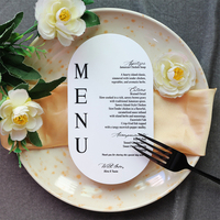 Tarjeta de Invitación de Boda Acrílica Blanca con Forma Ovalada Elegante y Detalles en Negro