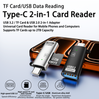 Kartu Memori TF 2 in 1 Kapasitas 2TB, Pembaca Kartu USB3.2 Tipe C Male ke USB A Female, Adaptor Transfer 10Gbps untuk Ponsel, Tablet, Laptop dengan Lubang Kunci