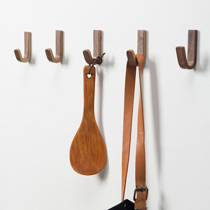 Crochets muraux minimalistes en bois de noyer noir, adhésifs, sans perçage, porte-manteau pour salle de bain, cuisine, entrée, rangement - Product Image 1
