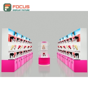 Modern Hair Wig Display Cabinet <b>Lighted</b> Glass Door Multi Layer Shelf Drawer Store Display Cabinet Unit - Product Image 2