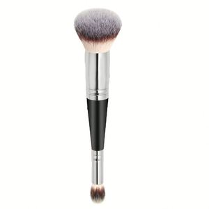 แปรงแต่งหน้าแบบสองหัว 2-in-1 สำหรับรองพื้นและคอนซีลเลอร์ แปรงแต่งหน้าแบบสองหัวสำหรับมือใหม่ แปรงปัดแก้มแบบสองหัว วัสดุอะลูมิเนียม อุปกรณ์แต่งหน้า - Product Image 1