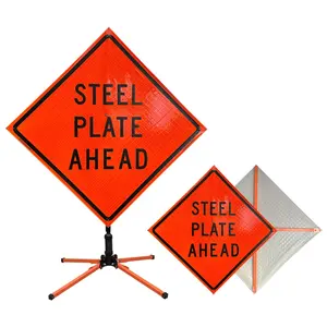 DINGFEI 36/48 Inch Reflective STEEL PLATE AHEAD Roll-Up Traffic Signs