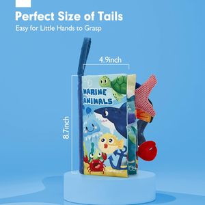 Libro de tela suave con texturas para bebés, marioneta de mano con cola de animal marino, libro de actividades táctil de tela para niños pequeños, ideal para el baño - Product Image 5