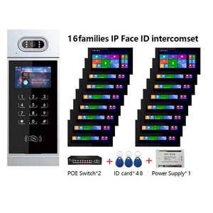 16 المستأجرا tcpip دخول الفيديو جرس الباب كاميرا دخول مجموعة لوحة مع التعرف على الوجه تتفاعل كلمة المرور فتح عدة الاتصال الداخلي - Product Image 1