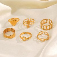 Bague de phalange géométrique ouverte en acier inoxydable plaqué or 18 carats, étanche, avec motif cœur épais, pour femmes et hommes
