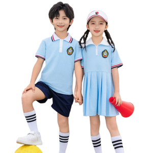 Uniforme scolaire personnalisé FUYI pour l'école primaire, style britannique d'été, ensemble unisexe en coton à manches courtes, vêtements pour photos de remise des diplômes - Product Image 2