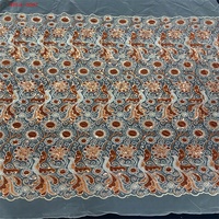 Tissu en velours avec paillettes, rouge et or, motif floral floqué, tulle brodé, perles lourdes, dentelle en velours à sequins