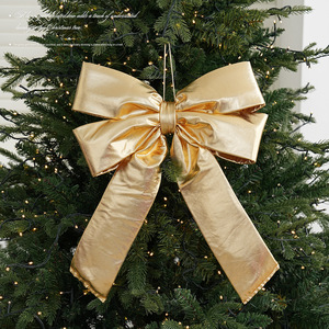 LINGKAI Large Shiny <b>Red</b> Metallic Christmas <b>Bow</b> Ornament Padded Hanging <b>Bow</b> for Front Door Wreath Xmas Tree Holiday Party Decor - Product Image 3