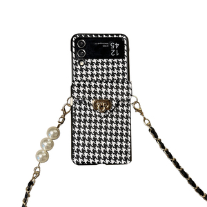 Étui <span class=keywords><strong>de</strong></span> téléphone en cuir perlé à bandoulière, écran pliable, rabat, fermeture à glissière, porte-monnaie, porte-cartes, grille pour Samsung Zflip5 Zflip4 Zflip6 - Product Image 6