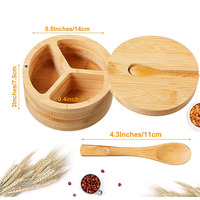 Organisateur d'épices de cuisine en bambou à 3 compartiments Simple Houseware avec cuillère, boîte à sel en bambou avec cuillère