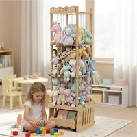 Étagère de rangement pour animaux en peluche en bois, organisateur de jouets en peluche pour enfants avec chariot coulissant